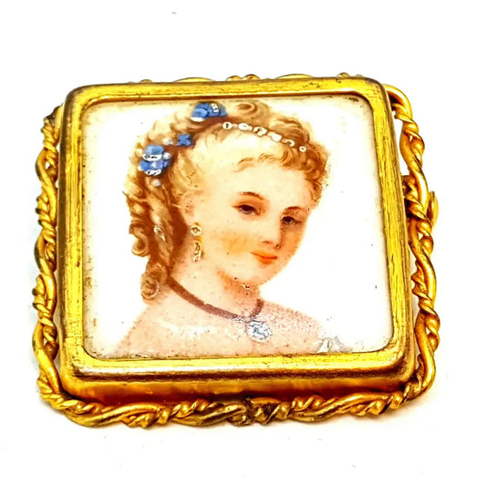 Broche Limoges vintage joyería francesa para mujer pintura de porcelana antigua