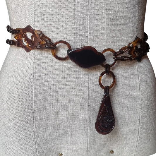 Antique Art Deco articulated amber-brown celluloid jewel-belt, 1920s-30s