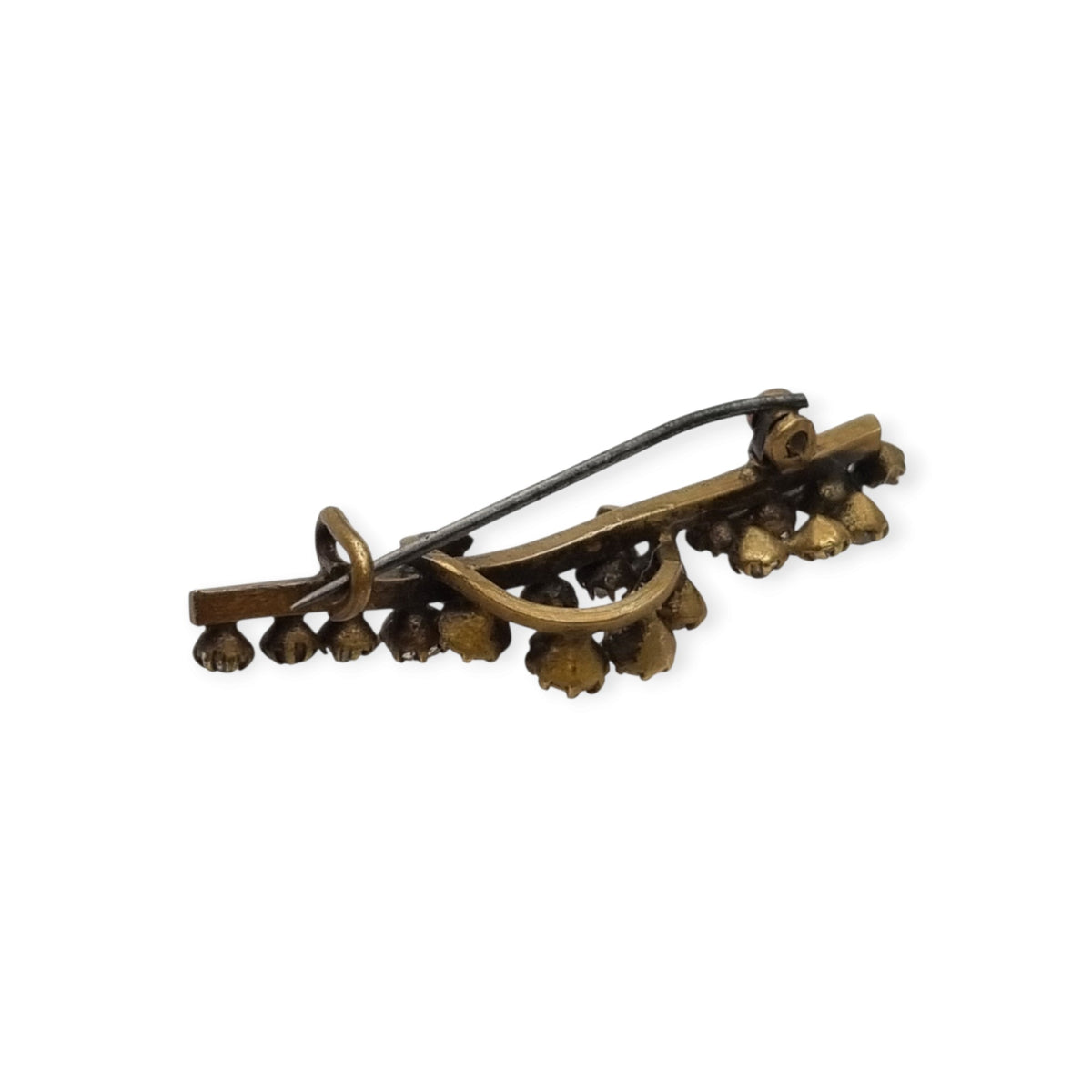 Antique Victorian sword and crescent moon brooch with rhinestones, Europe, ca. 1890–1910