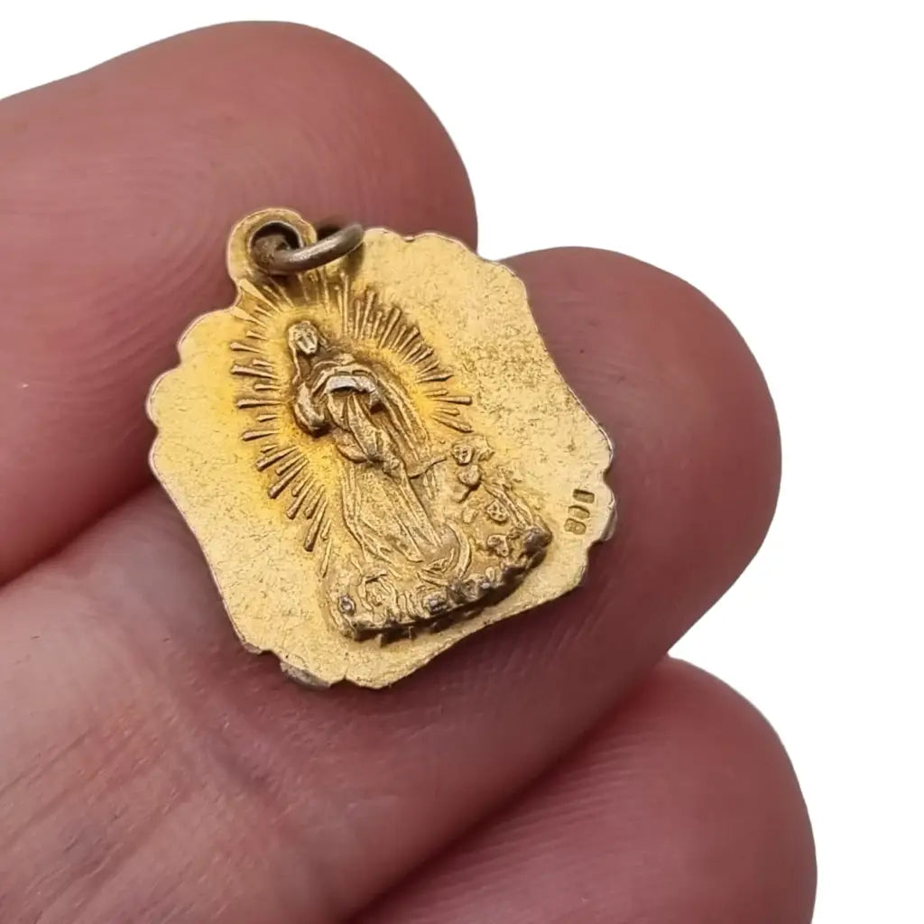 Antiguo colgante religioso en plata de pío x esmalte azul medalla antigua.