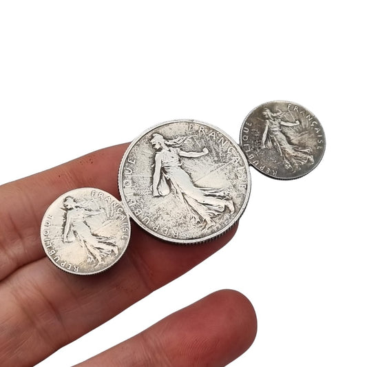 Broche francés con monedas originales de plata de 1916, Art Déco