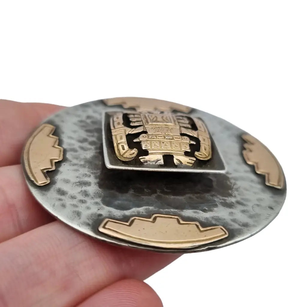 Cuzco vintage colgante y broche de plata ley peruana oro 18 k.
