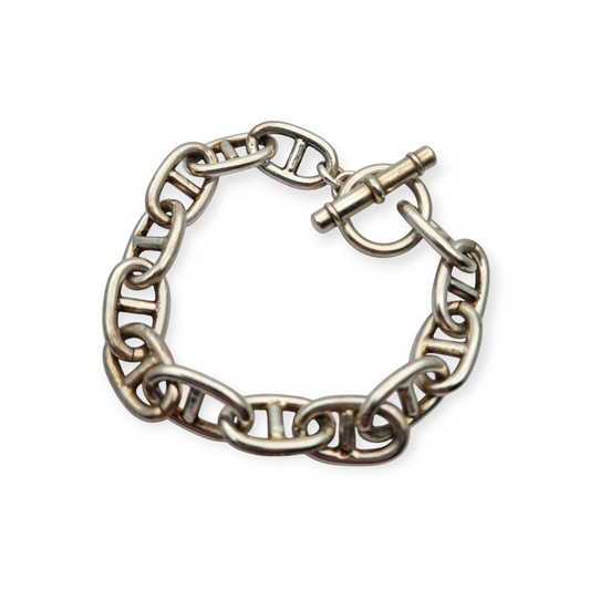 Vintage link bracelet in solid 925 sterling silver with toggle clasp, circa 1970