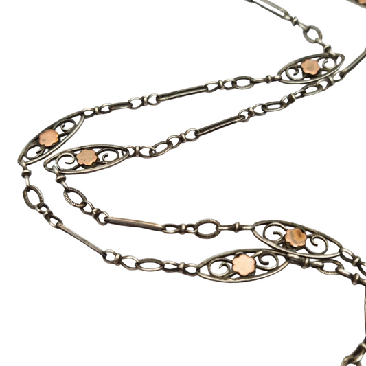 Napoleon III necklace in silver and rose gold filled circa 1890 with openwork flowers