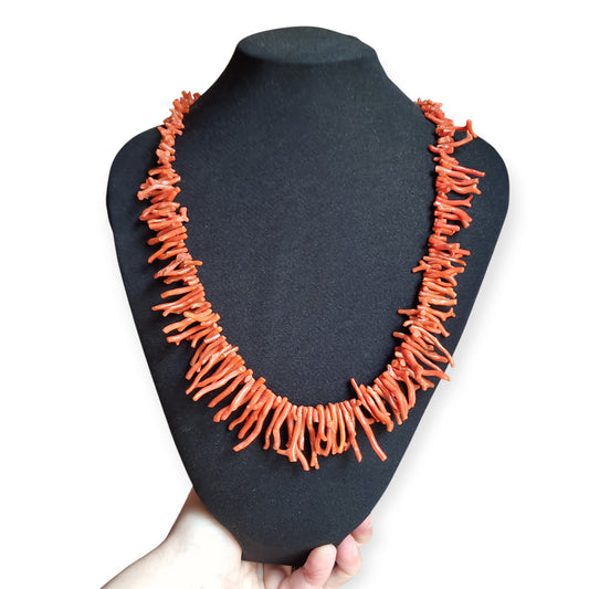 Vintage natural red coral branch necklace, circa 1960-70
