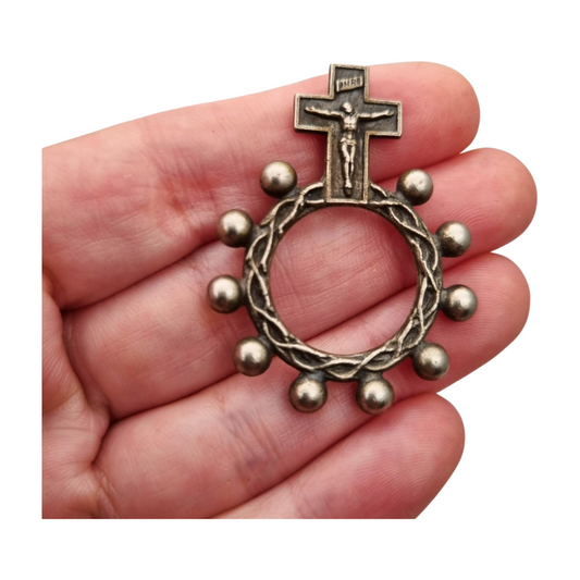 Metal finger rosary with crucifix, Spain circa 1950s, religious item