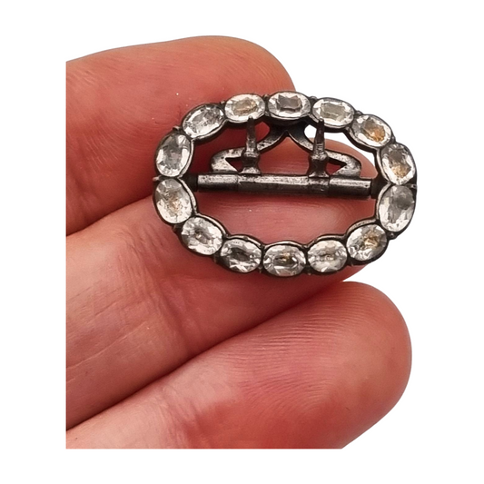 Victorian silver buckle with faceted colorless rhinestones, circa 1900