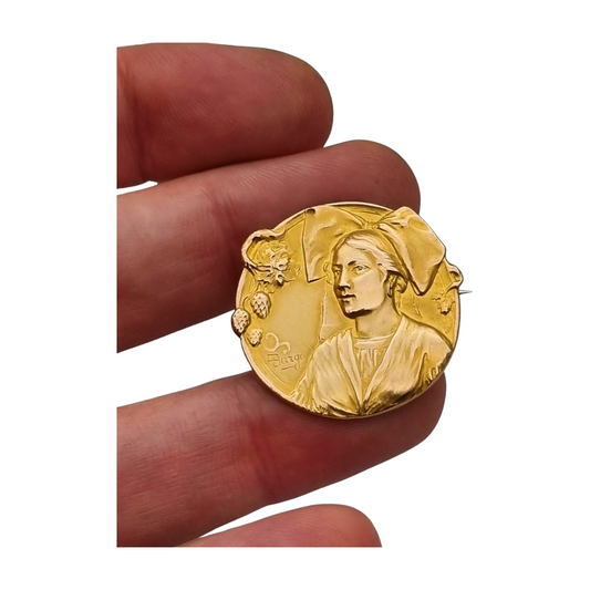 Art Nouveau brooch Oria signed ABargas, rolled gold France circa 1900