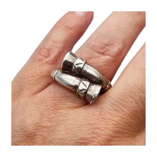 Brandimarte Florence 800 silver ring, ethnic style, rustic finish, circa 1980