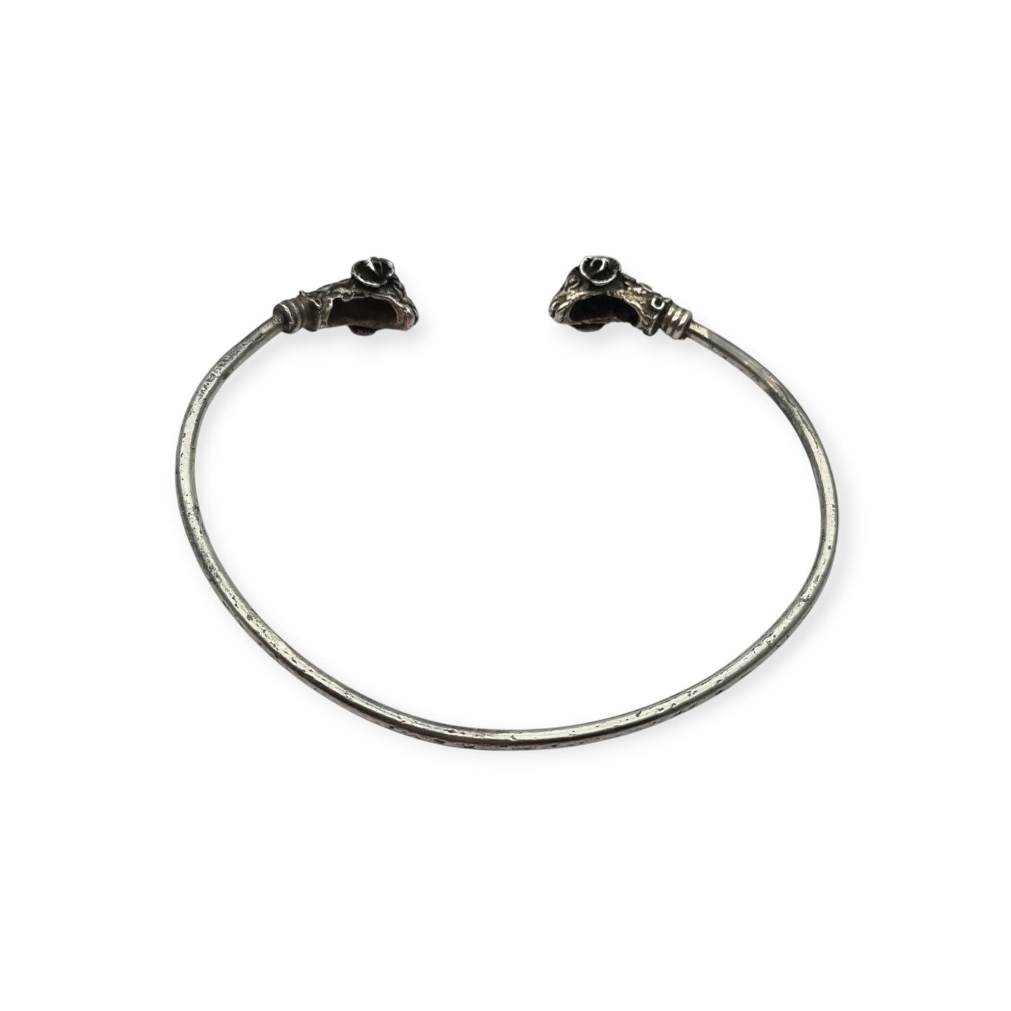 Vintage Boho 925 Silver Mexican Ram Heads Adjustable Bracelet 80s