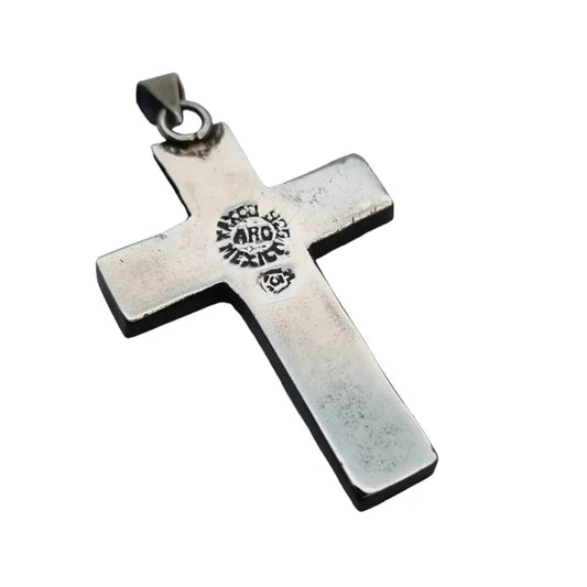 Dije cruz vintage de plata aguila 3 ARO Mexico para mujer negro y rojo