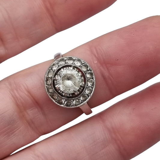 Vintage ring in silver and cubic zirconia, Art Deco cocktail design, circa 1970-80