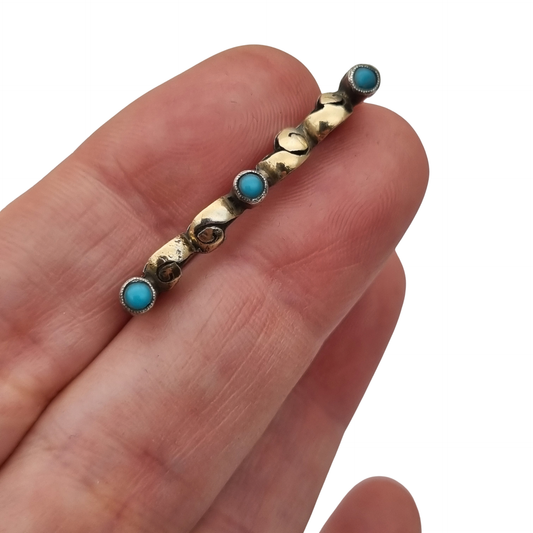 Antique Art Deco silver brooch with gold highlights and blue cabochons, Spain, ca. 1930–1940