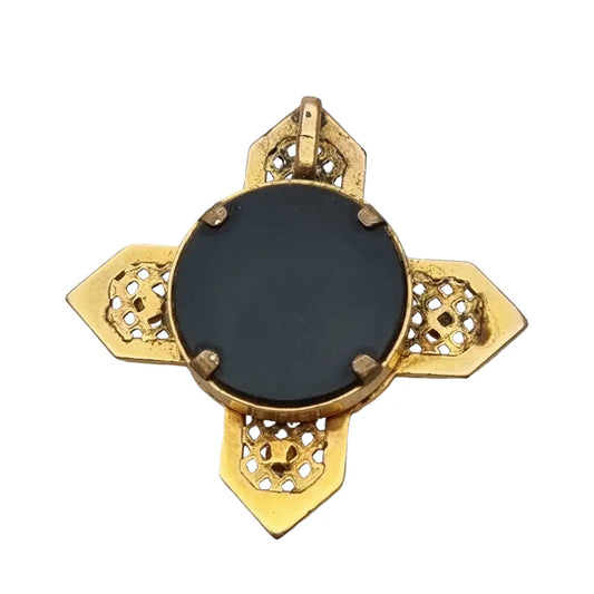 Vitafor cruz del norte dorada vintage con piedra negra amuleto de la suerte.