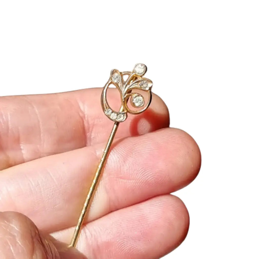 Alfiler de corbata Belle Époque en caja Carreras Barcelona ca. 1900.