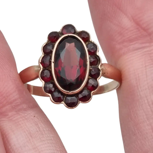 Anillo de granate rojo oro anillo 8k vintage compromiso