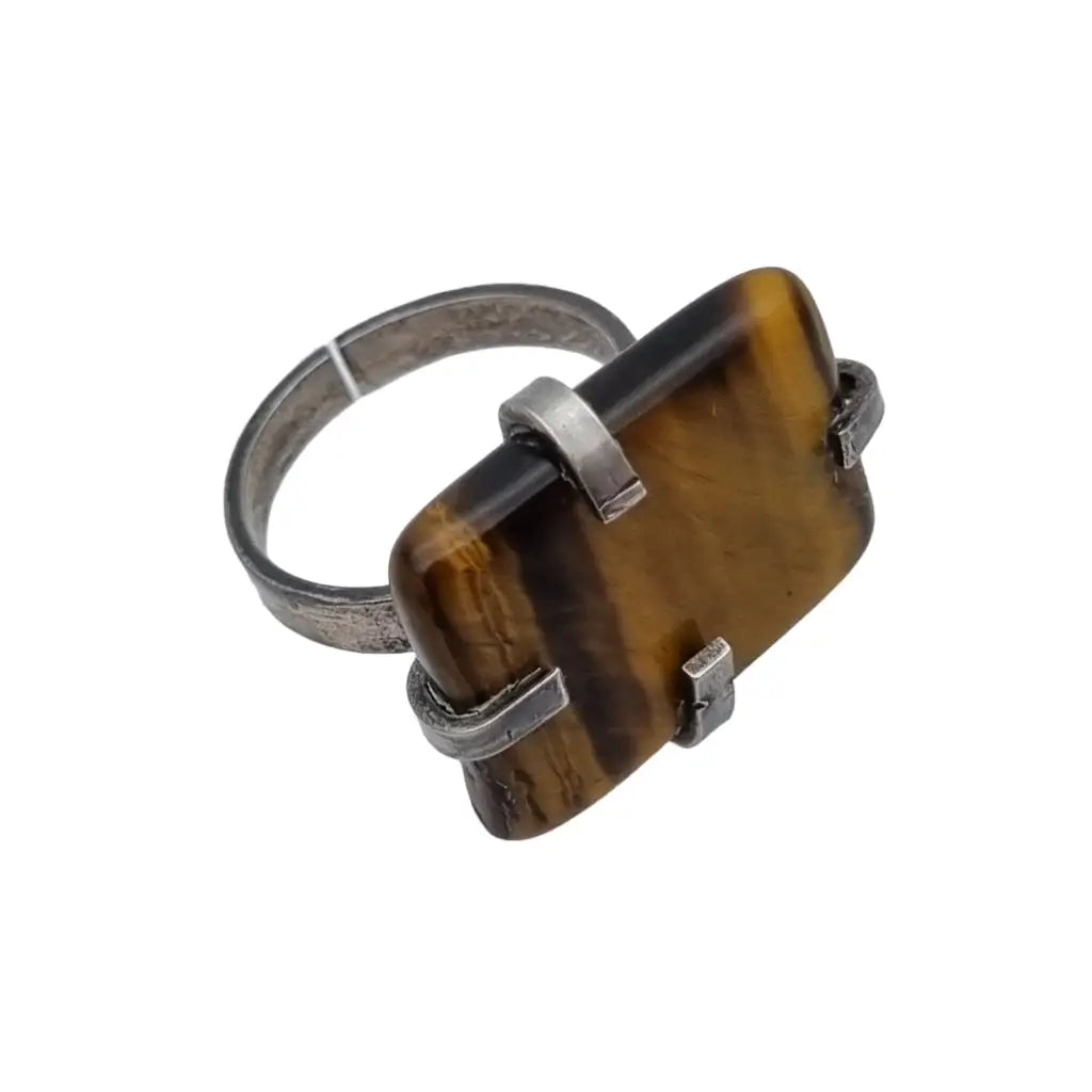 Anillo ojo de tigre plata hecho a mano joyería boho para mujer o hombre.