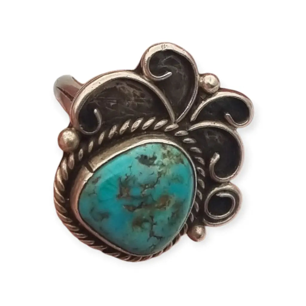Anillo vintage de estilo Navajo en plata con turquesa natural Firmado M= años