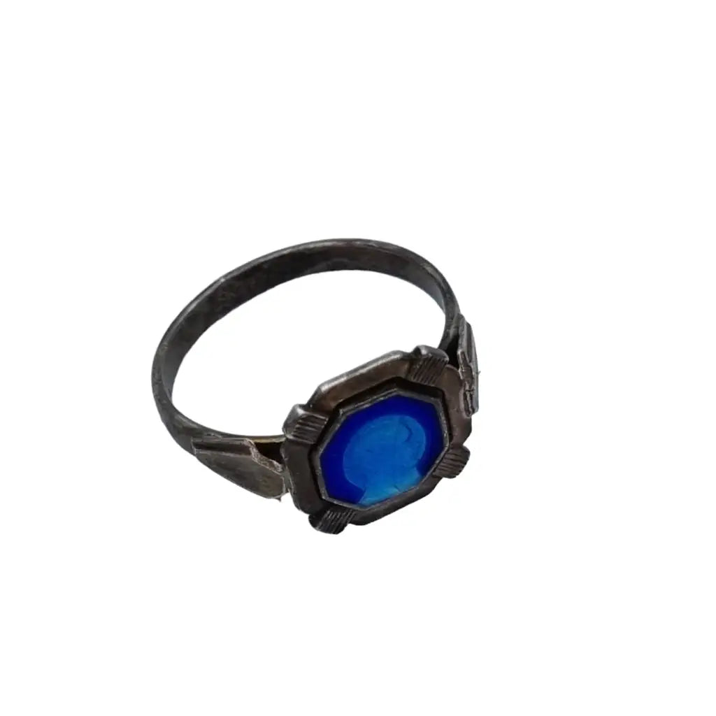 Anillo virgen esmalte azul y plata para mujer de ley anillo religioso.