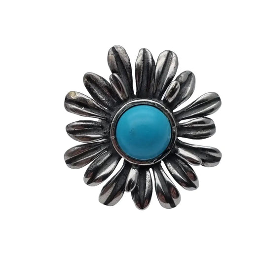 Anillos mujer flor grande piedra azul anillo plata de ley vintage regalos