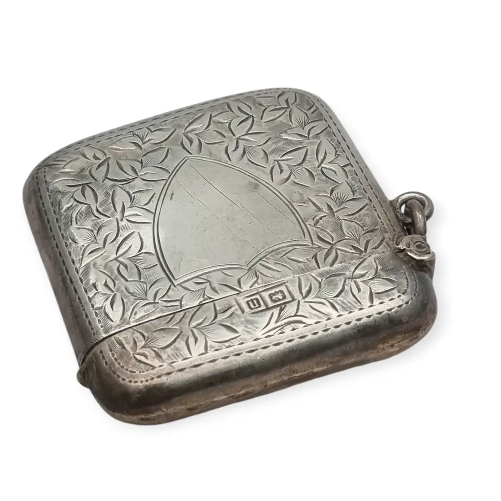 Antigua caja de cerillas en plata grabada Platero T. Heatley Birmingham 1912.