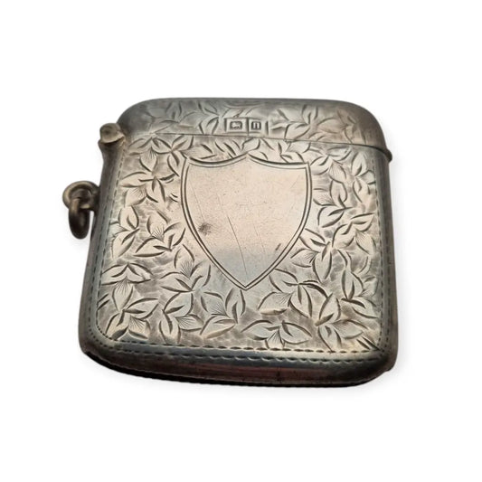 Antigua caja de cerillas en plata grabada Platero T. Heatley Birmingham 1912.