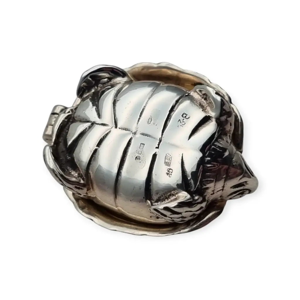 Antigua caja tortuga de plata esterlina miniauras colección siglo xx.