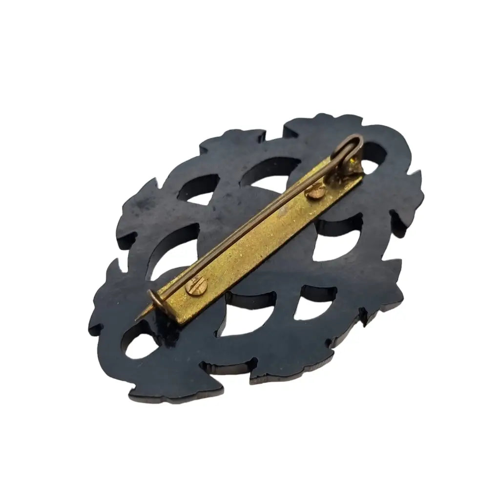 Broche de baquelita negra vintage tallas estrellas góticas luto