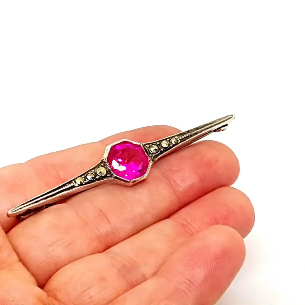 Broche antiguo art deco de plata símil rubí rosa regalos para mujer.