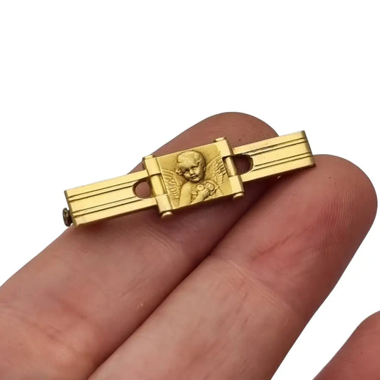 Broche antiguo FIX Art Déco francés con querubín pin de ángel oro