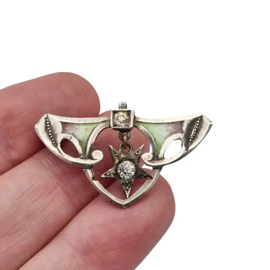 Broche antiguo de plata esmaltada modernista con estrella Art Nouveau 1920.