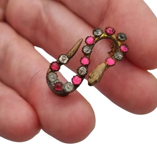 Broche antiguo victoriano en forma de serpiente con strass rosas