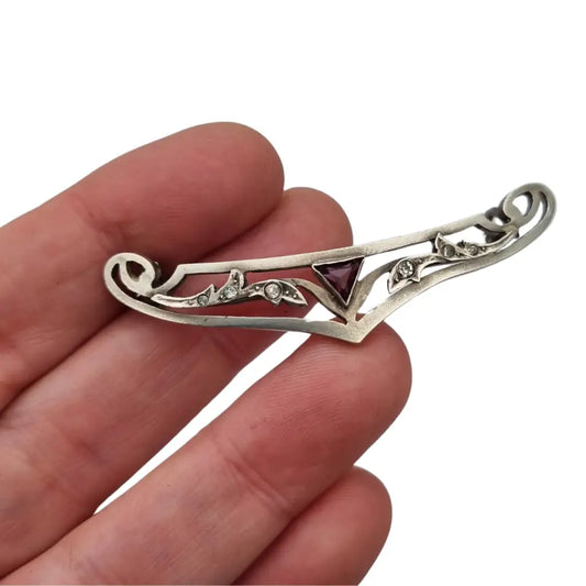 Broche Art Nouveau floral alargado con pedreria circa 1900-1920. - LaBizarreSusu