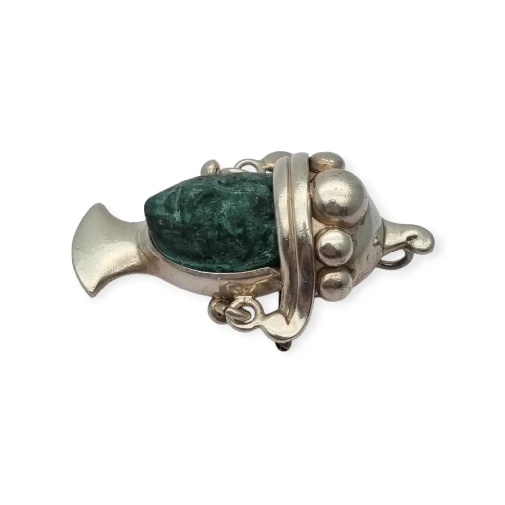 Broche colgante Cara vintage mexicano en plata 925 y piedra tallada Taxco CPC