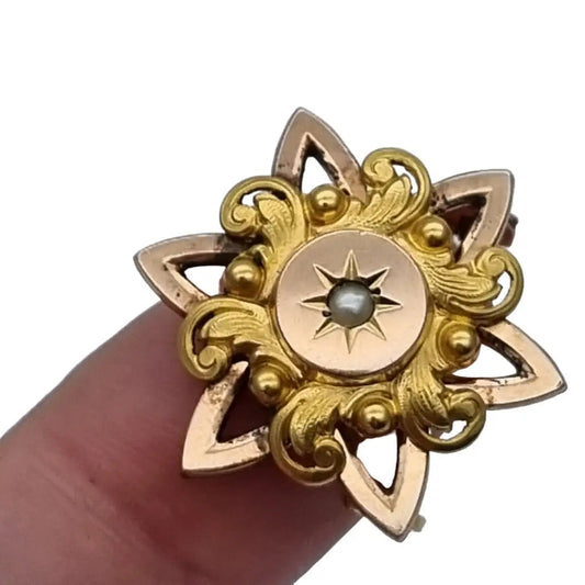 Broche dorado victoriano francés alfiler antiguo joyas de estrellas.