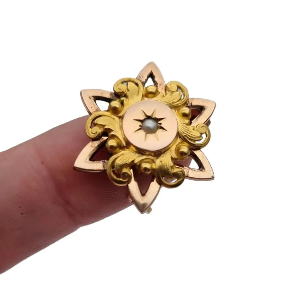 Broche dorado victoriano francés alfiler antiguo joyas de estrellas.