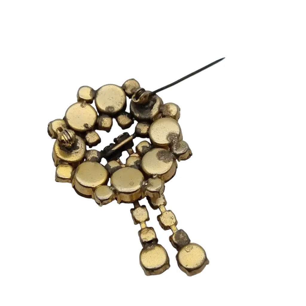 Broche art deco vintage racimo de pedrería en cascada marrón circa 1960.