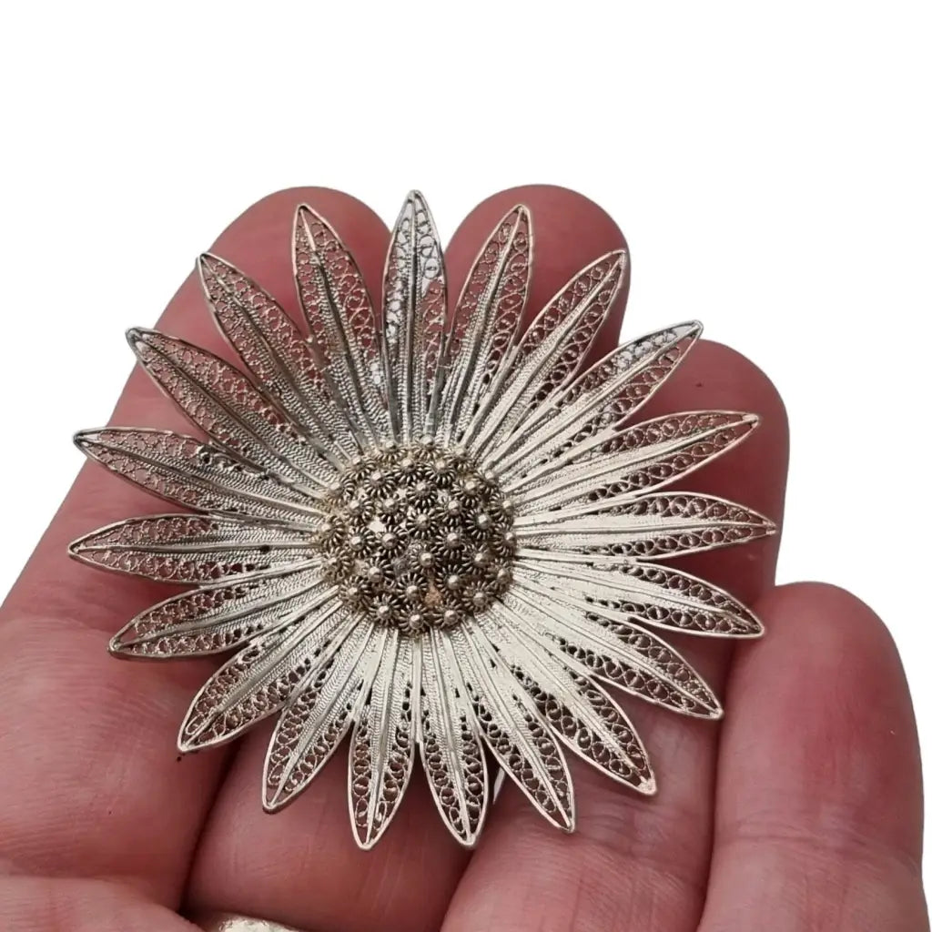 Broche filigrana vintage flor plata broche para mujer regalos.