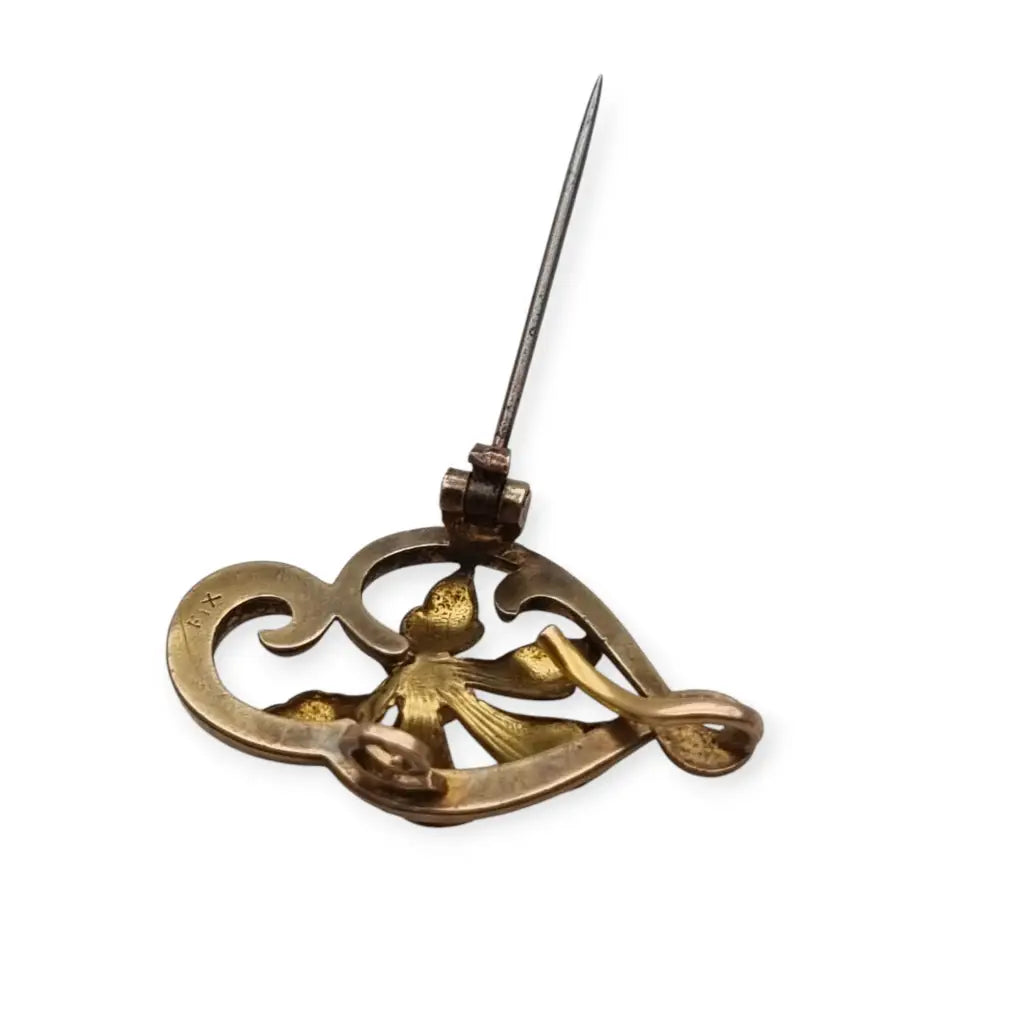 Broche FIX Art Nouveau con Flor en Forma de Corazón y Rubí Simulado Francia