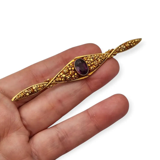 Broche floral Art Nouveau dorado con piedra púrpura 1920-30. - LaBizarreSusu