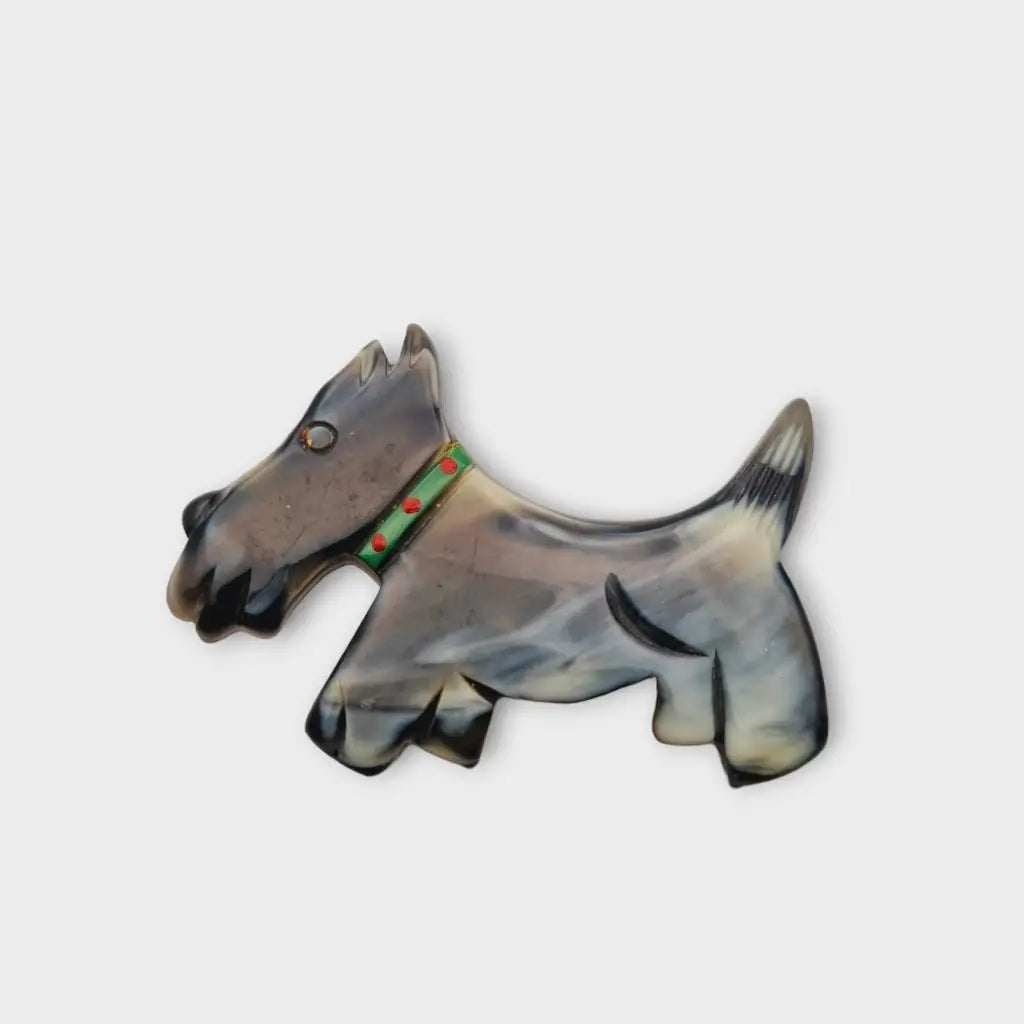 Broche de perro escocés broche terrier vintage con collar verde bisutería