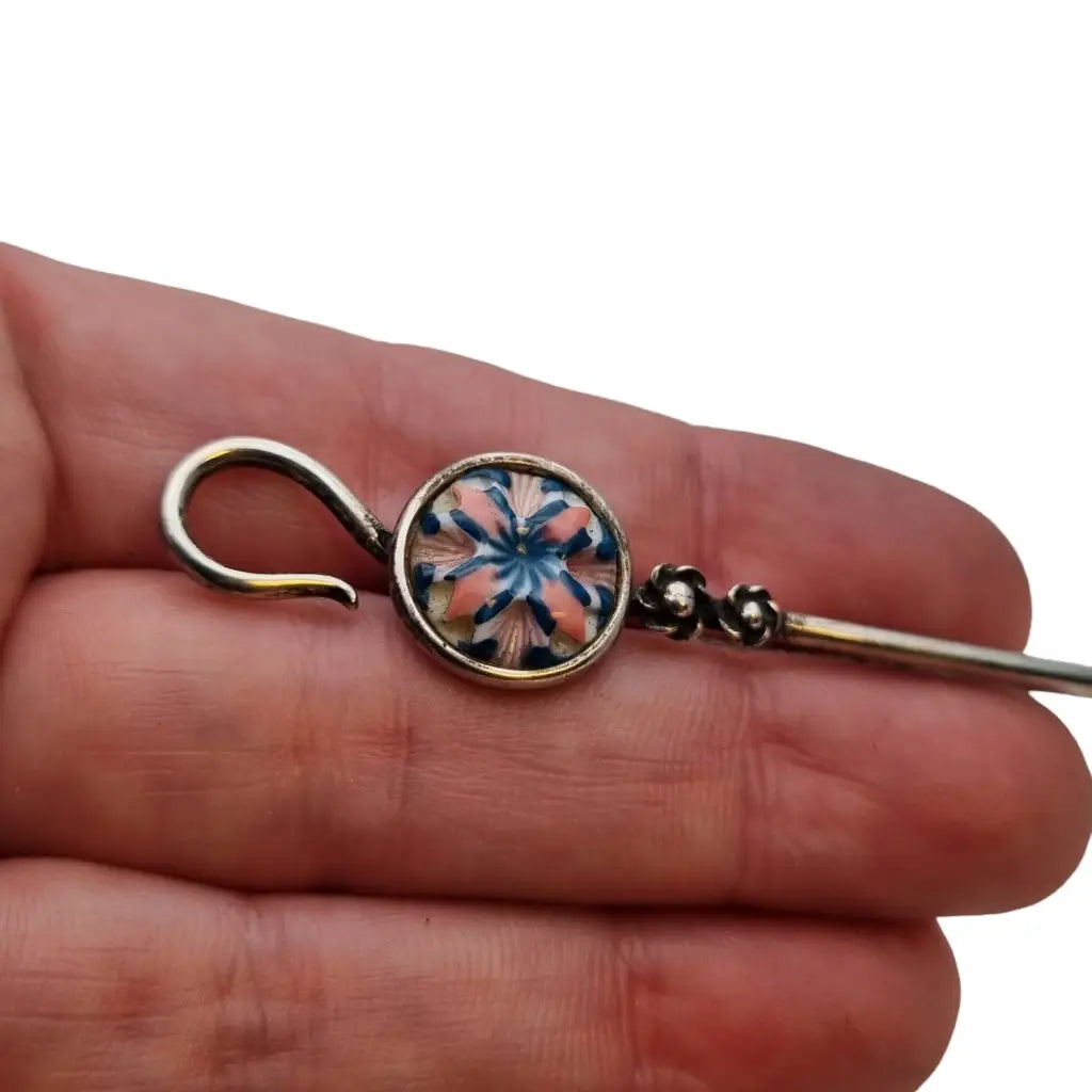 Broche de plata y esmalte vintage para mujer alfiler bufanda regalos.