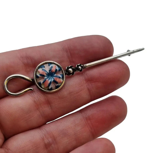 Broche de plata y esmalte vintage para mujer alfiler bufanda regalos