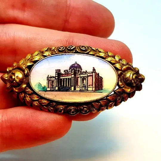 Broche de porcelana vintage joyas para mujer pintura antigua pin antiguo.