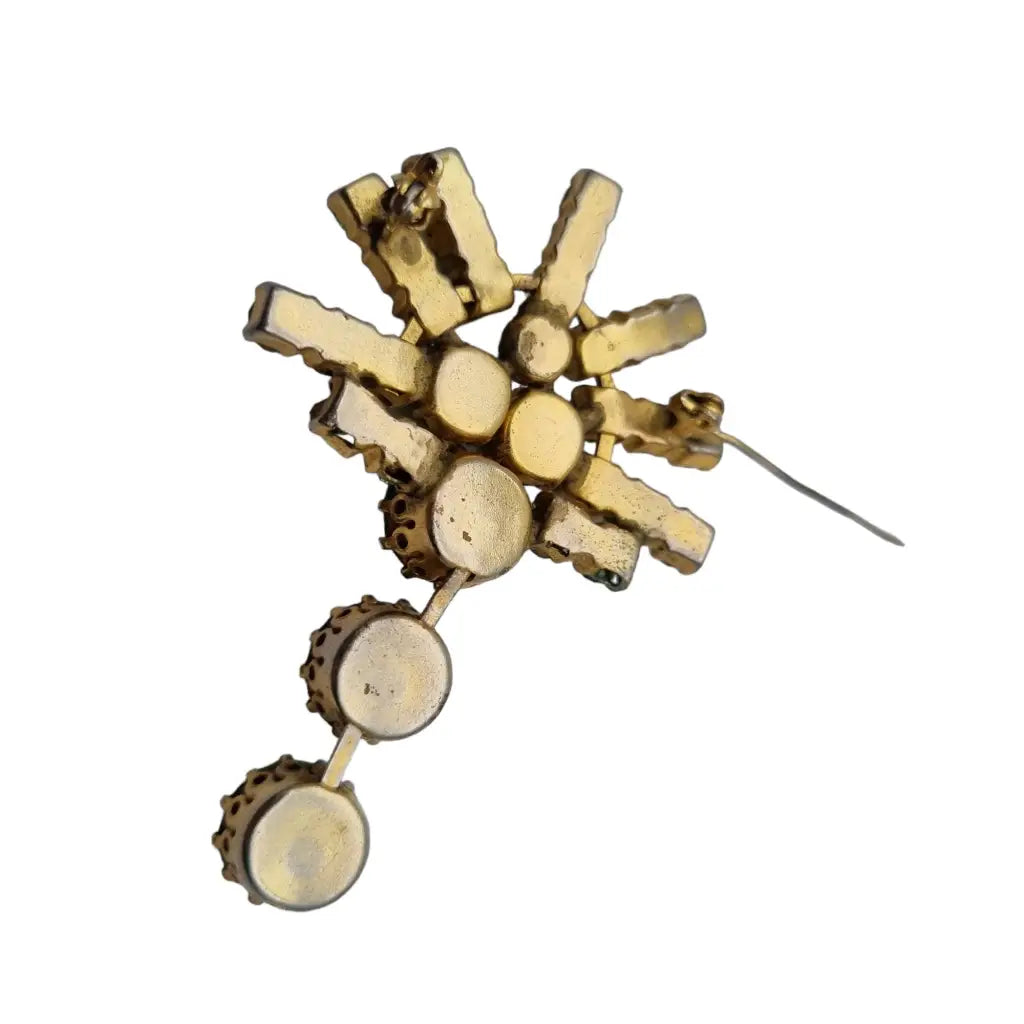 Broche de solapa verde para mujer joyas cristal art deco. Bisutería vintage.