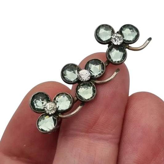 Broche Victoriano antiguo de trébol en plata símbolo buena suerte 1900.