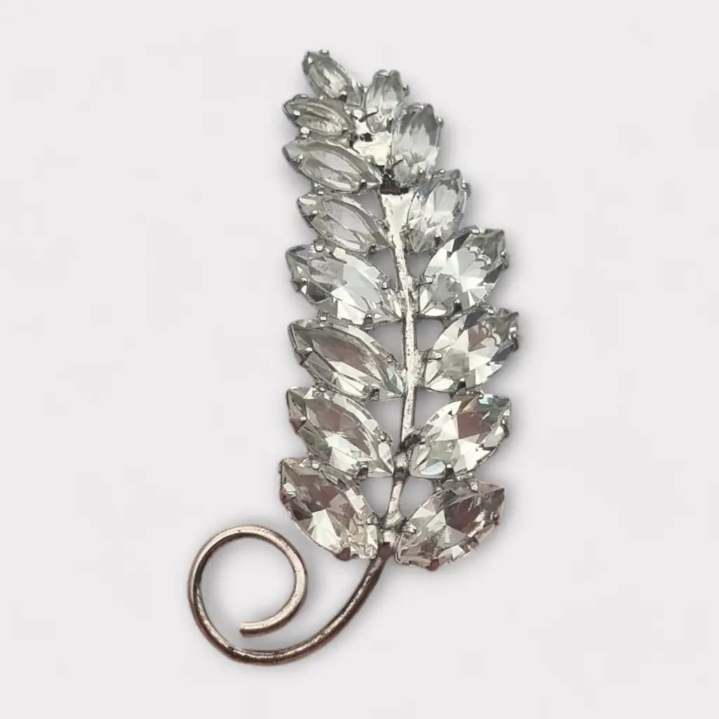 Broche vintage Carl Art de plata ley 925 con cristales y diseño hojas.