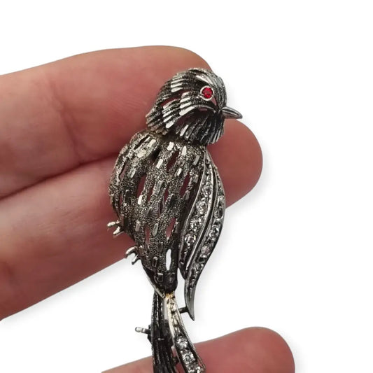 Broche vintage de pájaro plata. Años 50-60. Estilo Hollywood Regency
