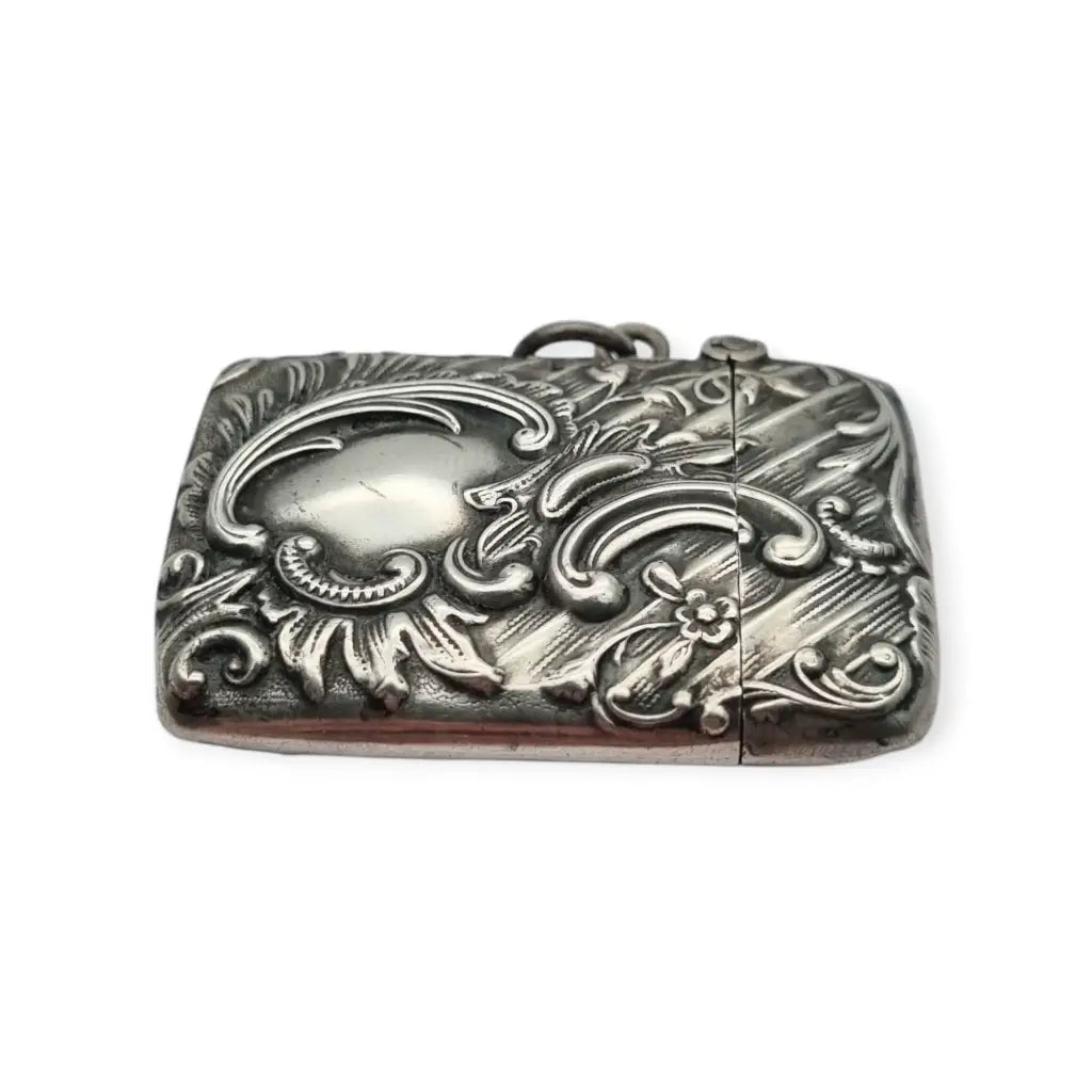 Caja antigua Vesta Art Nouveau en plata 800 repujada alemana sello Luna