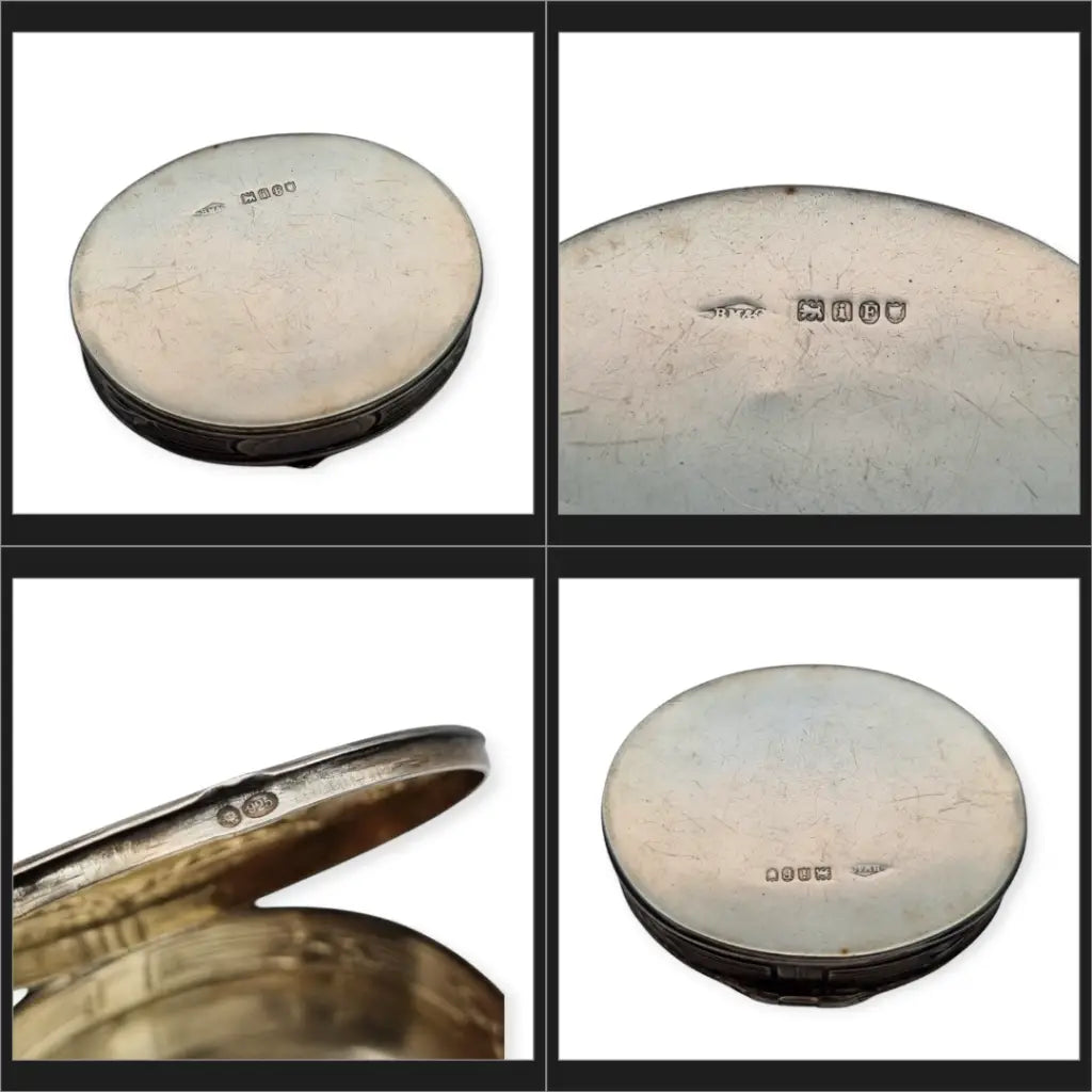 Caja Art Nouveau inglesa de plata ley importada ovalada y grabada Londres